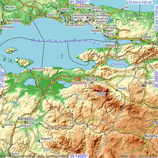 Topographic map of Görükle