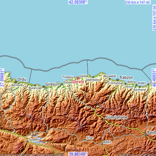 Topographic map of Görele