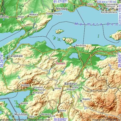 Topographic map of Gönen