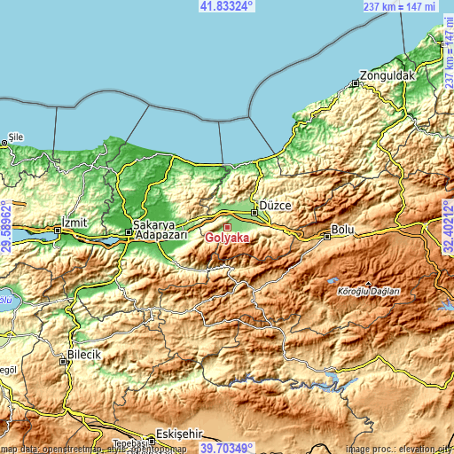 Topographic map of Gölyaka