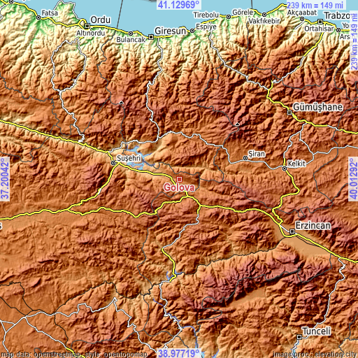 Topographic map of Gölova