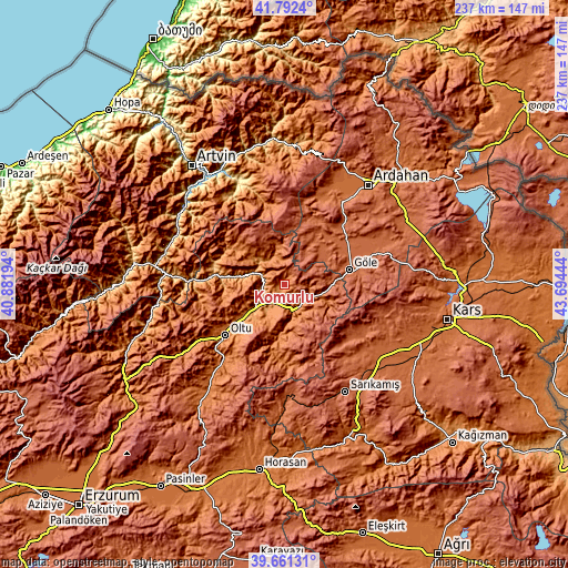 Topographic map of Kömürlü