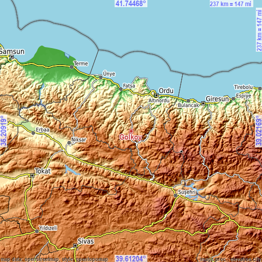 Topographic map of Gölköy