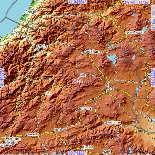 Topographic map of Göle