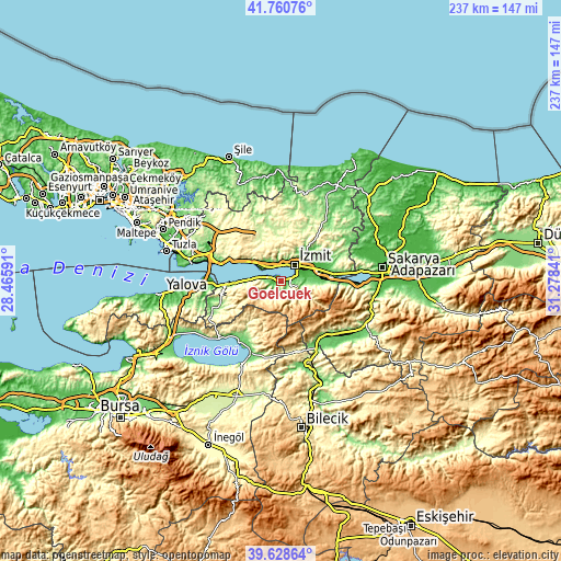 Topographic map of Gölcük