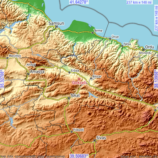 Topographic map of Gökçeli