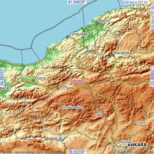 Topographic map of Gökçesu