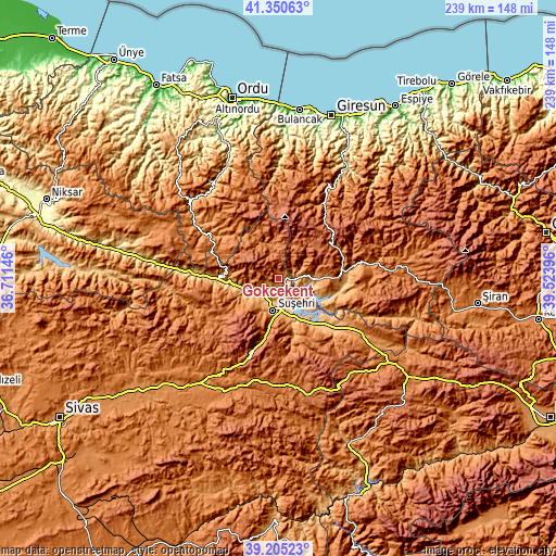 Topographic map of Gökçekent