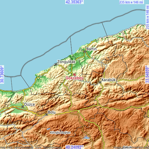 Topographic map of Gökçebey
