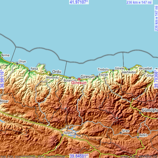 Topographic map of Giresun