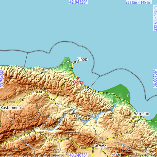 Topographic map of Gerze