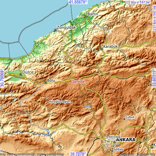 Topographic map of Gerede