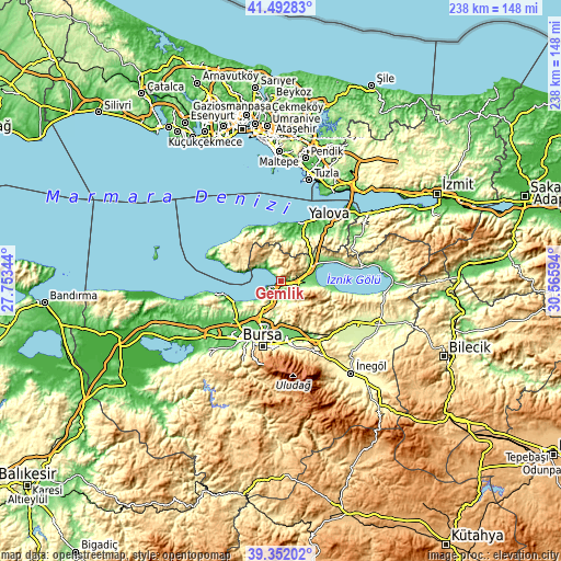 Topographic map of Gemlik