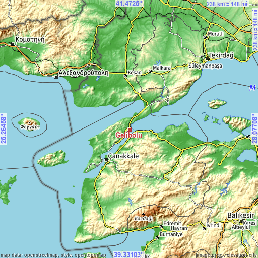 Topographic map of Gelibolu