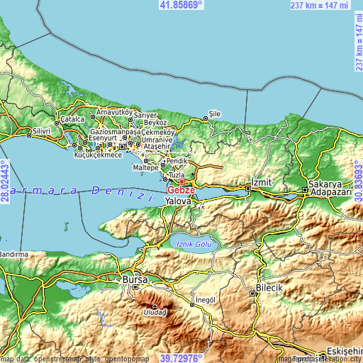 Topographic map of Gebze