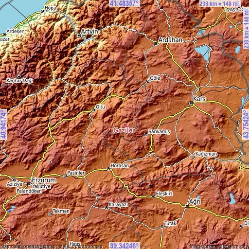 Topographic map of Gaziler