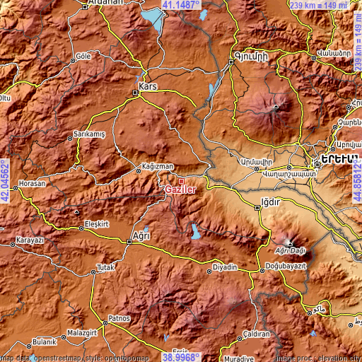 Topographic map of Gaziler