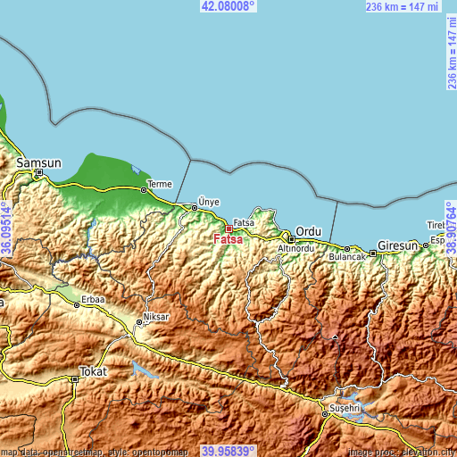 Topographic map of Fatsa