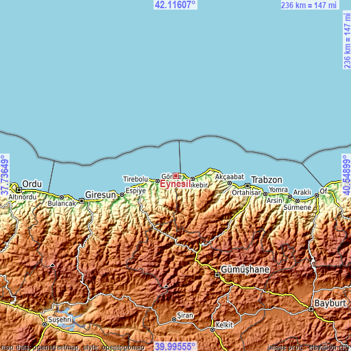 Topographic map of Eynesil