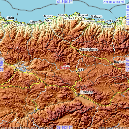 Topographic map of Evren