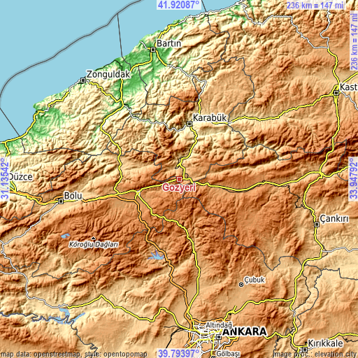 Topographic map of Gözyeri