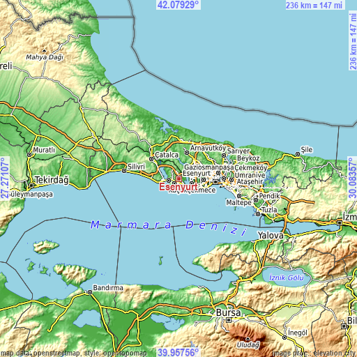 Topographic map of Esenyurt