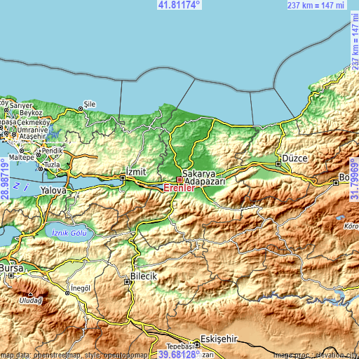 Topographic map of Erenler