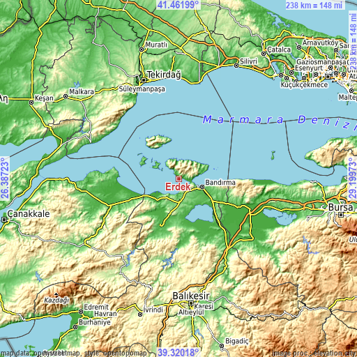Topographic map of Erdek