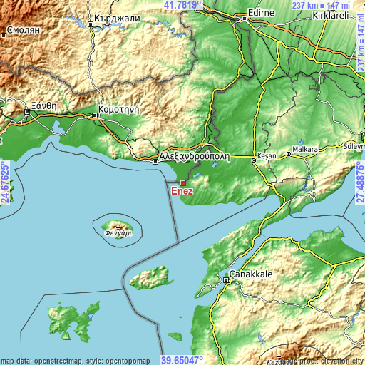 Topographic map of Enez