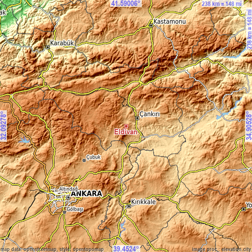 Topographic map of Eldivan