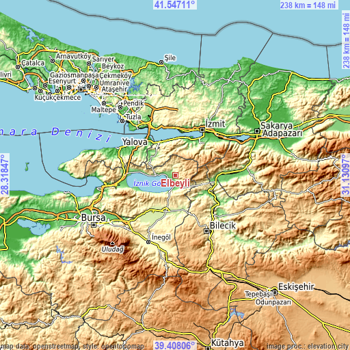 Topographic map of Elbeyli