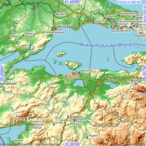Topographic map of Edincik