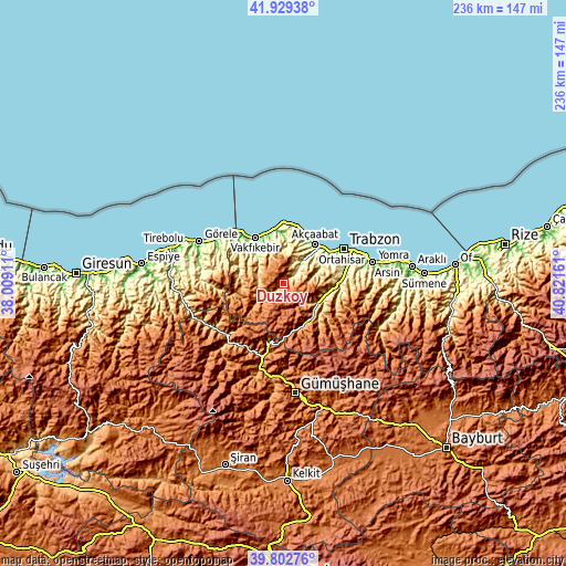 Topographic map of Düzköy