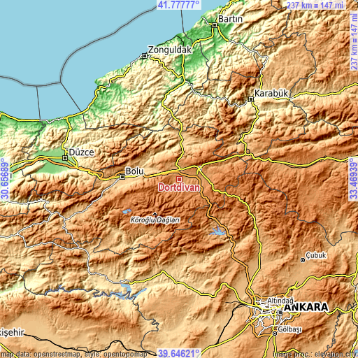 Topographic map of Dörtdivan