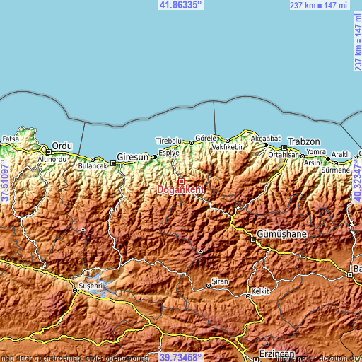 Topographic map of Doğankent