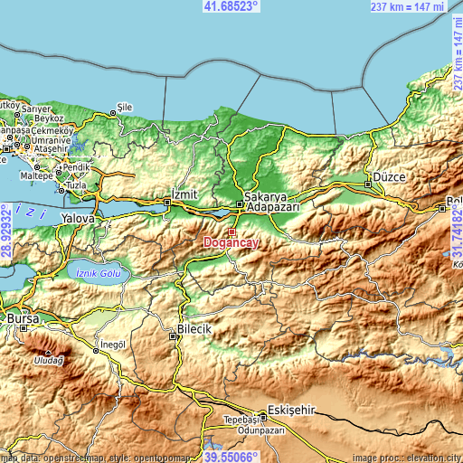 Topographic map of Doğançay