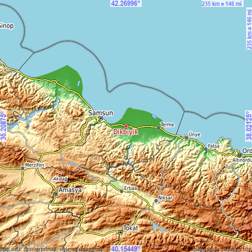 Topographic map of Dikbıyık