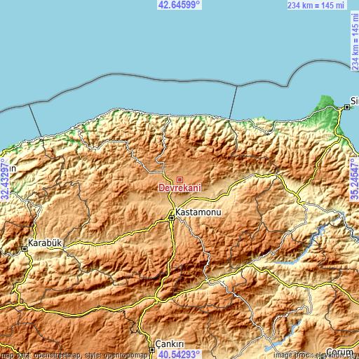 Topographic map of Devrekani