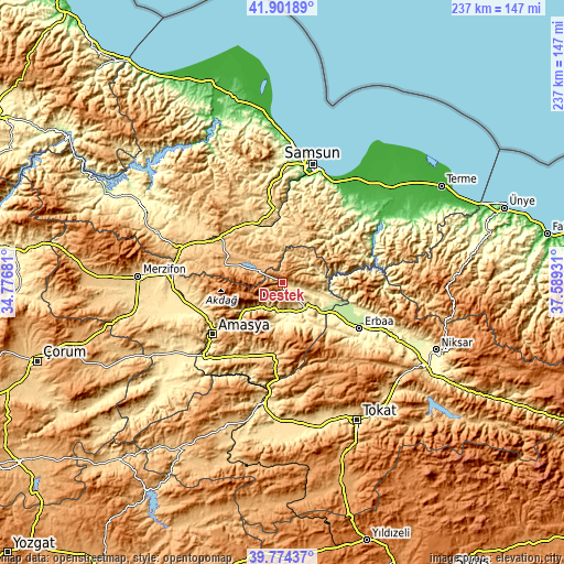 Topographic map of Destek