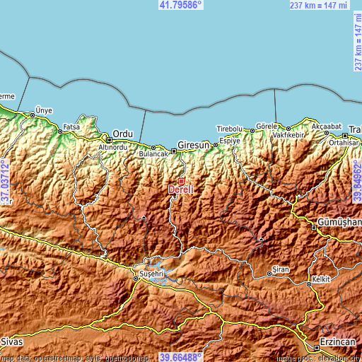 Topographic map of Dereli