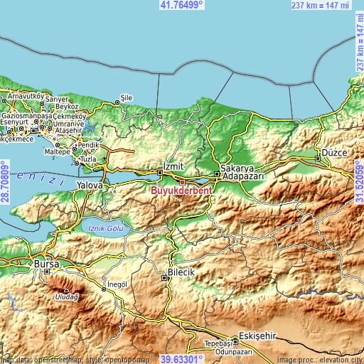 Topographic map of Büyükderbent