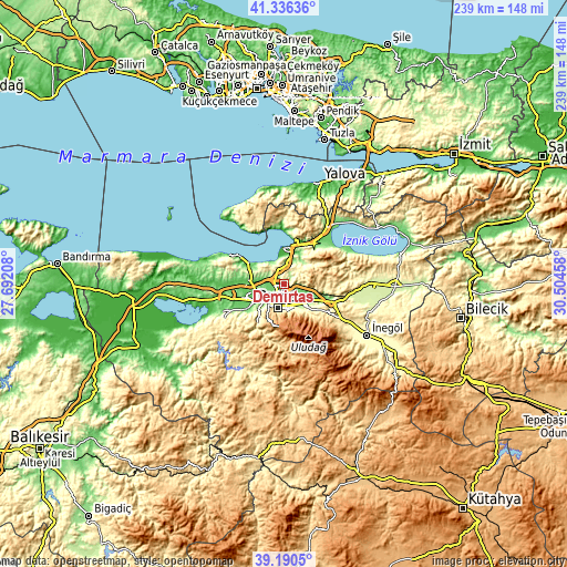 Topographic map of Demirtaş