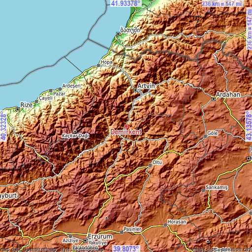 Topographic map of Demirkent