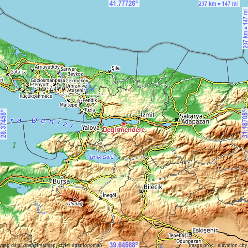 Topographic map of Değirmendere