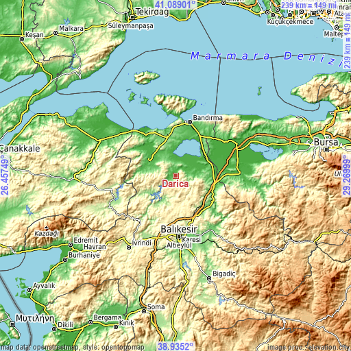 Topographic map of Darıca