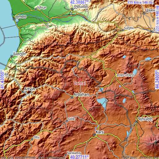 Topographic map of Damal