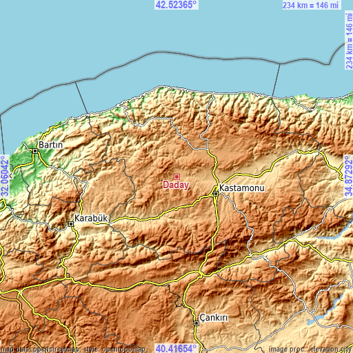Topographic map of Daday