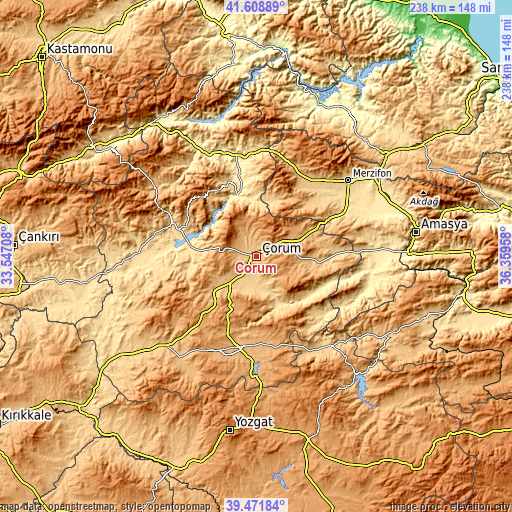 Topographic map of Çorum