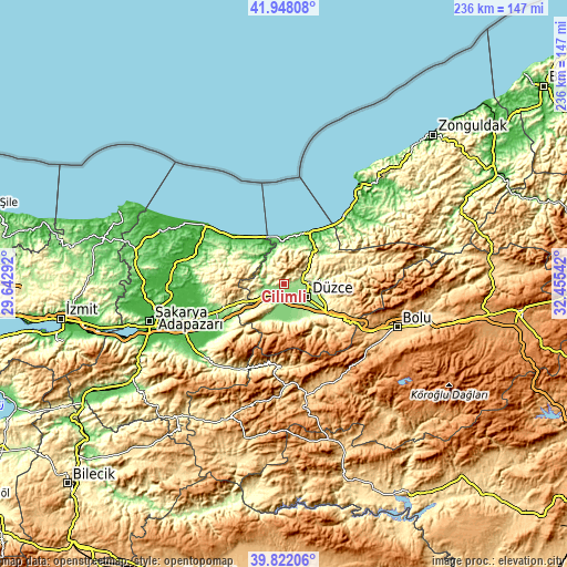 Topographic map of Çilimli