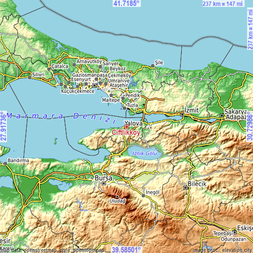 Topographic map of Çiftlikköy